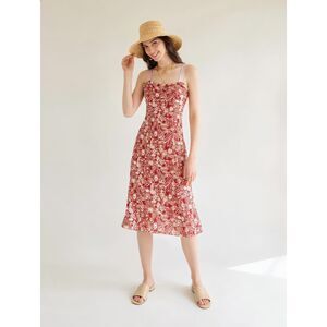 Rebecca Taylor Rust Batik Print Midi Dress Sz 6 Boho A-Line Viscose Flounce Hem
